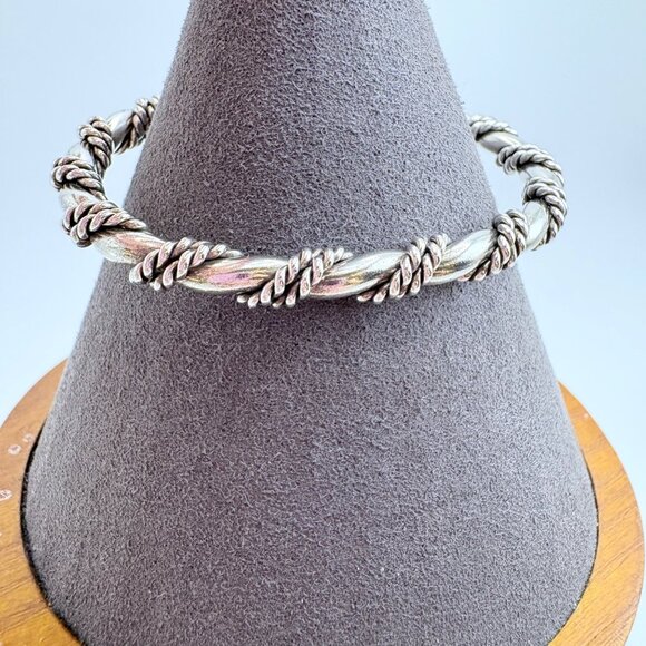 VTG Sterling Silver 925 Rope Wrap Design Open Cuff Bracelet Size 7.5" Fit - Picture 3 of 8